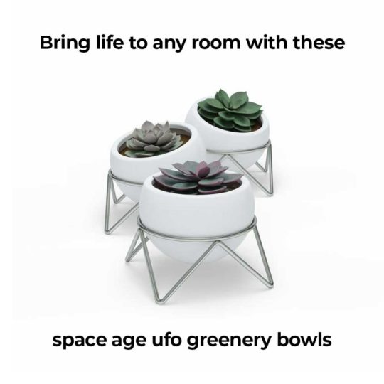 Instantly bring life to any room by adding the Potsy Planter Set, space age ufo greenery bowls to your room.