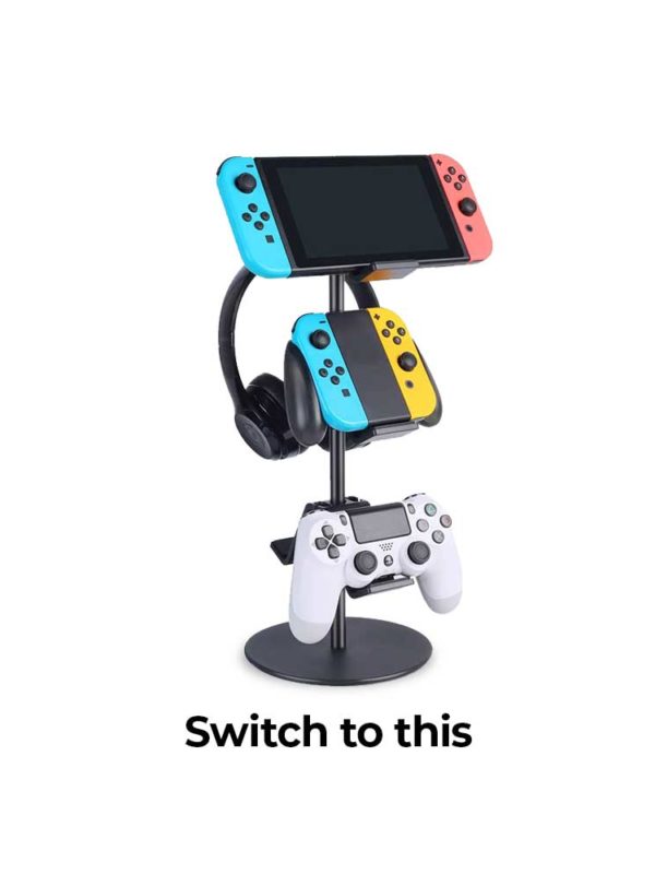 Worried about where to put your favourite game accessories? This Controller Stand will stack and organise your game controllers, headphones, switch, charging cables nicely.